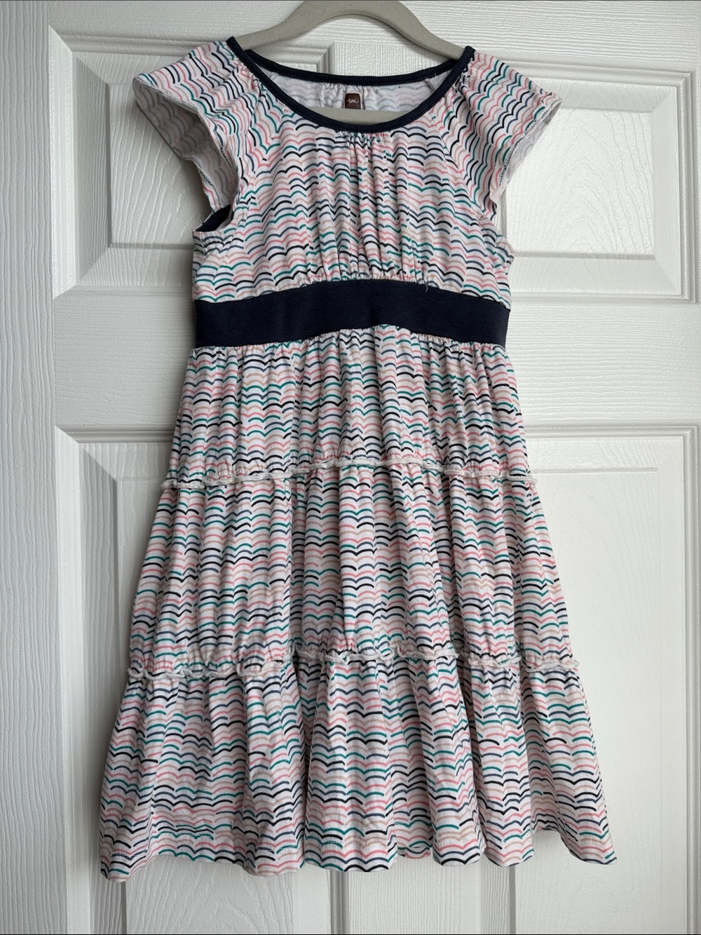 Tea Collection Pink & Navy Wave-Tier Dress